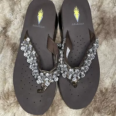 Volatile Womens Size 9 Slip On Thong Studded Bling Platform Wedge Sandals • $19.99