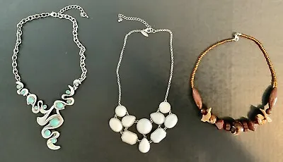 Lot Of 3 Costume Statement Necklaces; White Bubble Beads TurquoiseStone Look • $16