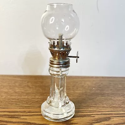 VINTAGE Miniature PARAFFIN OIL LAMP Clear Glass Column Pattern Very Cute • $11.99