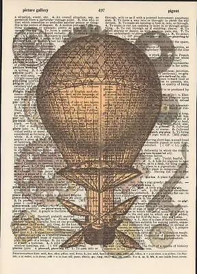 Art Print Steampunk Balloon Gears Keys Altered Upcycled Vintage Dictionary Page • $9.50