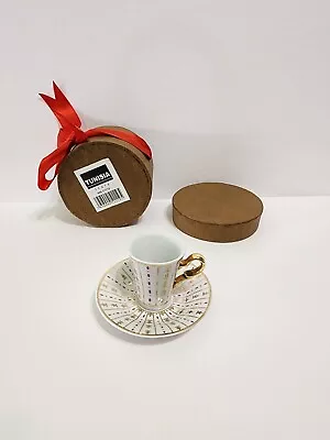 Tunisia Italy Handpainted Miniature Tea Cup & Saucer Red & Gold • $20