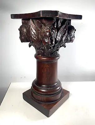 $300 • Buy Carved Oak Pedestal Plant Stand Pillar Column Corinthian Gothic Figural Cupids