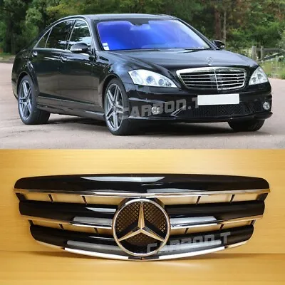 Gloss Black Grille For Mercedes-Benz S-Class S350 S550 S63 AMG W221 2007-09 3Fin • $208.05