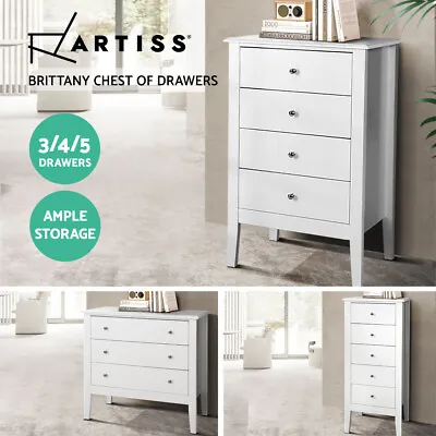 Artiss 3 4 5 Chest Of Drawers Tallboy Storage Cabinet Dresser Lowboy White • $139.95