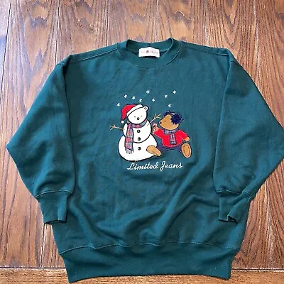 Vintage 90s Limited Jeans Christmas Embroidered Logo Crewneck Sweatshirt Gap Med • $26.95