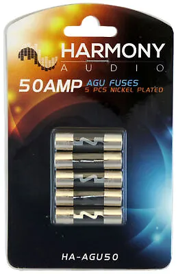 Harmony Audio HA-AGU50 Car Stereo Fuseholder 5 Pack 50 Amp AGU Fuses - Nickel • $5.99