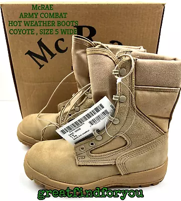 NEW USGI McRAE ARMY COMBAT HOT WEATHER BOOTS  COYOTE  SIZE 5 WIDE • $67.99