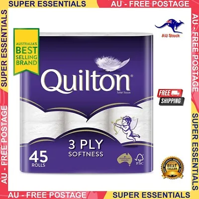 $26.99 • Buy Toilet Paper 45 Rolls Quilton 3 Ply White Soft Tissue Bulk FREE SHIPPING