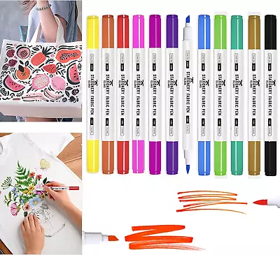 STATIONERY ISLAND Fabric Pens Permanent For Clothes T-Shirt 12 Colours Textile M • £9.42