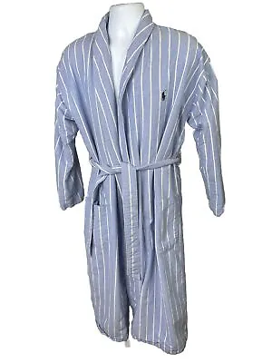 Vintage Polo Ralph Lauren Mens Cotton Stripe Spa Bath Robe L Terry Cloth Belted • $29.95