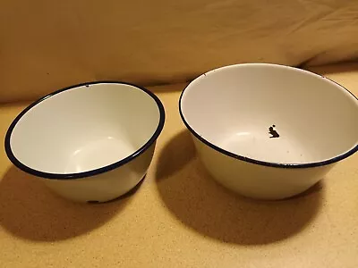 Vintage Hong Kong Falcon Enamel Bowl White & Blue And Other Enamel Bowl • £10