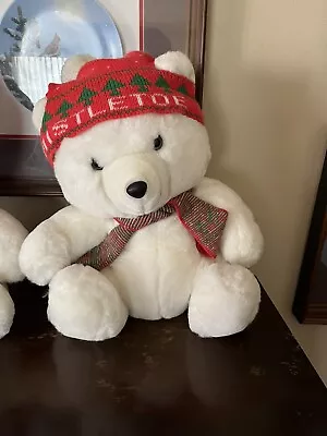 Marshall Fields MISTLETOE White Christmas Bear Plush Stuffed Animal Toy 16  • $24.99