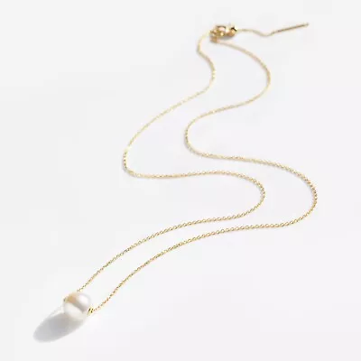 7.5-8mm White Japanese Akoya Pearl Pendand Necklace 14k Yellow Gold Chain18  • $129.27