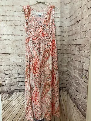 Old Navy Maternity Maxi Dress Women's Medium Orange Paisley Full Length V Neck • $18.04