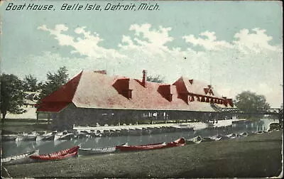 Boat House Belle Isle Detroit Michigan ~ Canoes Rowboats 1916 To Heath Auburn MI • $6