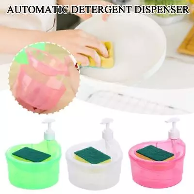 2 In 1 Washing Up Liquid Soap Pump Dispenser With Sponge And Caddy Kitchen • £6.26