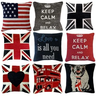 UNION JACK & RETRO Design Chenille Cushion Covers Or Filled Cushions 18  / 45cm • £10.99