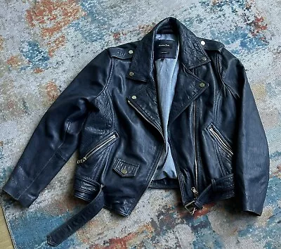 Massimo Dutti Leather Biker Navy  XL • $350