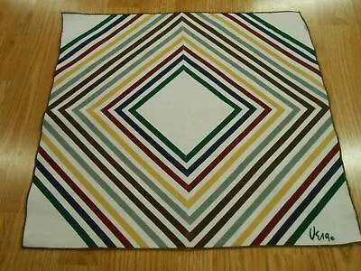 1 VINTAGE VERA NEUMANN Striped Diamond Blue Yellow Green Cotton Dinner Napkin • $8