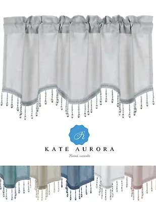 $18.99 • Buy Kate Aurora Elegant Beaded Scalloped Window Valance Curtains - Assorted Colors