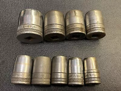 Vintage 9Pc Set SK Shallow Tapered 1/2 In Drive  Socket 1-1/4  - 9/16   USA • $29.99