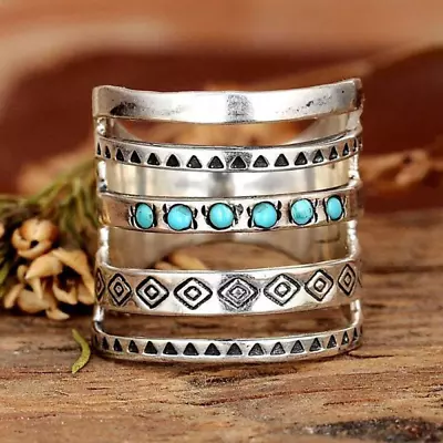 Handmade 925 Silver Turquoise Ring Women Turkish Wedding Party Rings Jewelry • £3.54