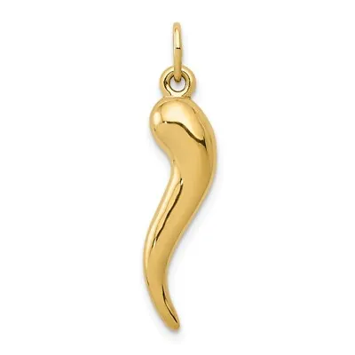 14K Yellow Gold Italian Horn Good Luck Cornicello Charm Pendant Necklace • £70.45