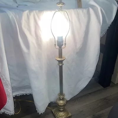 Antiqued Brass /Gold Tone Candlestick Style Table Lamp 25”-+harp • $19.90