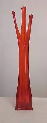 MCM Viking PERSIMMON Red Orange EPIC Art Glass MASSIVE 3 Finger 28  SWUNG VASE • $400.01