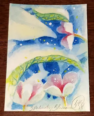 Original ACEO WATERCOLOR PAINTING CHERRY BLOSSOMS FLOWERS ART CARD By EAE 2018 • $12.99