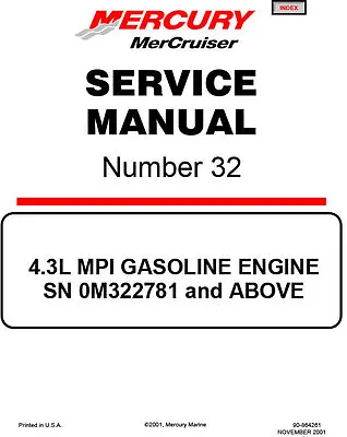 Mercruiser Mercury #32 4.3L MPI GASOLINE ENGINE Service Manual 2001 90-864261 • $45