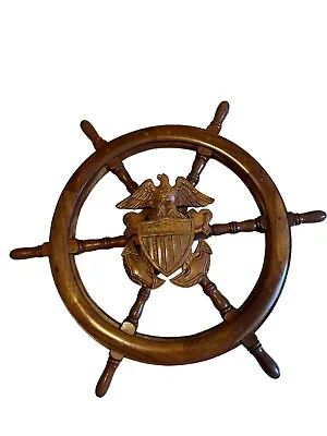 Rare Vintage Eagle Anchor Flag  Nautical Boat Wooden Ship 29   Steering Wheel • $180
