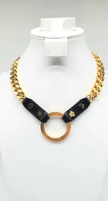 Versace Greca + Medusa Pendant With Leather On Chunky HEAVY Gold Curb Chain • $1799.99