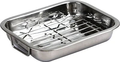 Stainless Steel Roasting Tray Oven Pan Dish Meat Baking Roasting Tin Grill Rack • £9.99