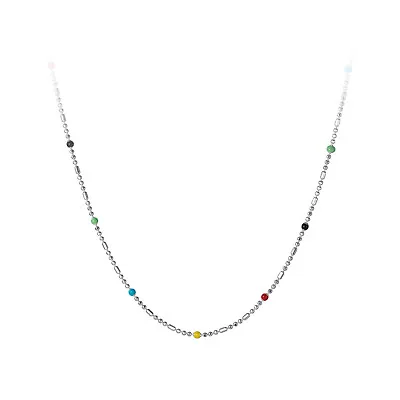 Sterling Silver Rainbow Beads Multi Colour Choker Ball Chain Thin Necklace • £12.75