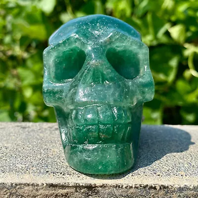 384G Natural Green Strawberry Quartz Crystal Skull Hand Carved Decoration • $0.99
