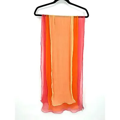 MICHAEL STARS 100% Silk Pink Orange Yellow Lightweight Layered Scarf • $26