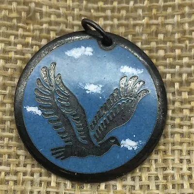 Vintage Sterling Silver Pendant Enamel Peace Dove Bird In Flight  • $19.99