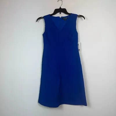 Ralph Lauren Women Petite 0P Portuguese Blue V Neck Sleeveless Dress NWT BX80 • $31.49