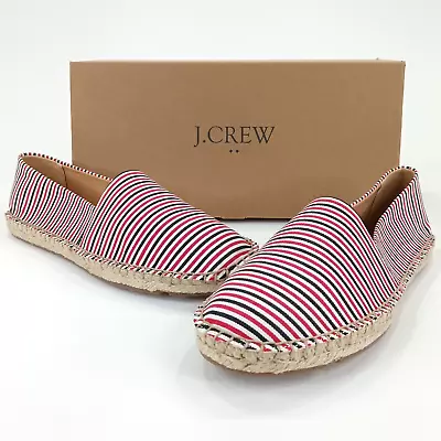 J. CREW Espadrilles Slip-On Flats Women's Size 8.5 Red White Blue Stripe Pattern • $24.99