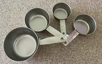 Set Of 4 Vintage Foley Measuring Cups Script Stainless 1/4 1/3 1/2 1 Cup USA • $19.99