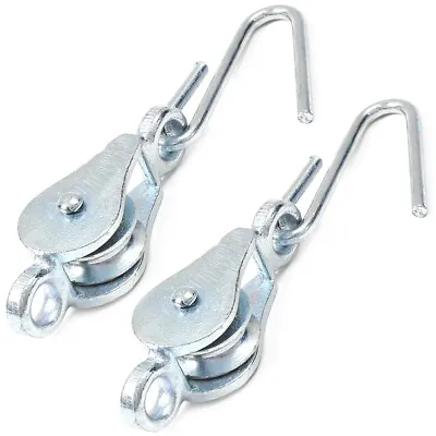 £8.31 • Buy WASHING LINE PULLEY X2 Hook Pair Galvanised Steel Clothes Dryer Airer 32mm
