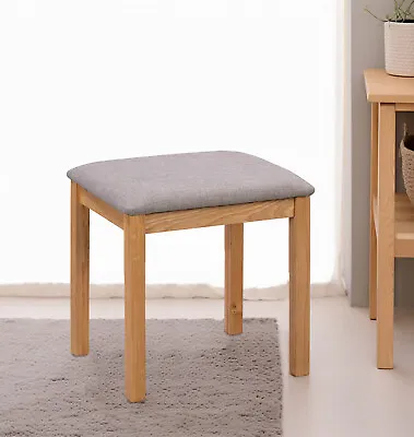 Solid Oak Dressing Table Stool With Padded Fabric Seat | Wooden Bedroom Stool • £59.99
