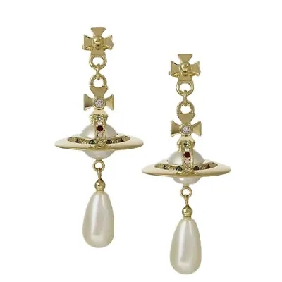 Vivienne Westwood 3D Gold Pearl Pendant Crystal Earrings All New  • $40