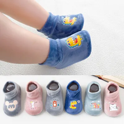 Toddler Baby Cartoon Floor Socks Shoes Boys Girls Non-Slip Warm Soft Slippers • £6.37