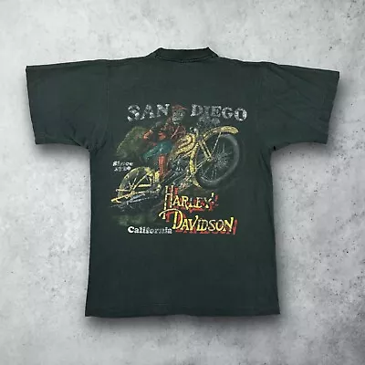 Vintage 90s Harley Davidson San Diego Motorcycle Pocket T-Shirt Black Medium • $39.99