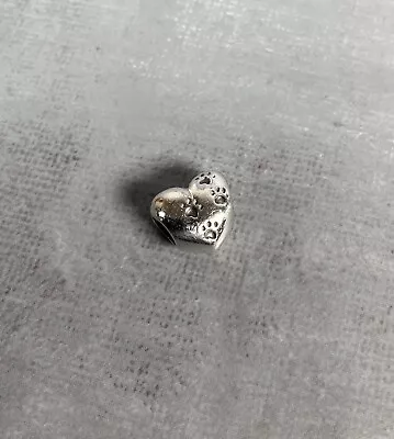 PANDORA Sterling Silver My Sweet Pet Paw Print Heart Dog Cat Charm 791262 • £16