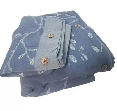 Duvet Cover Set Full/Queen Size Washed Cotton Blue And White 3 Piece Set 90x90 • £54.04