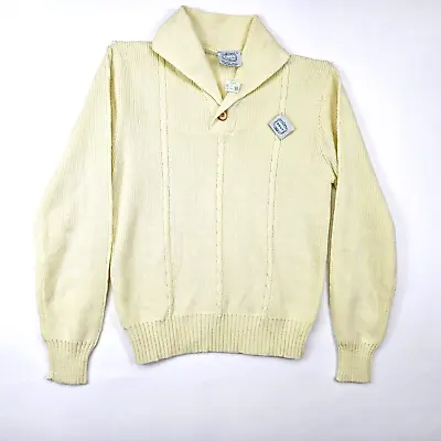 Vintage 80s Brut Henley Sweater Men's Size L Pullover Cable Knit Collar Ivory • $59.86