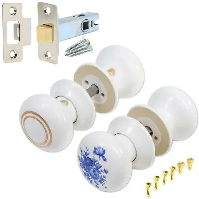 WHITE CERAMIC COTTAGE DETAILED DOOR KNOBS / MORTICE Porcelain Pull Handle Drawer • £5.79